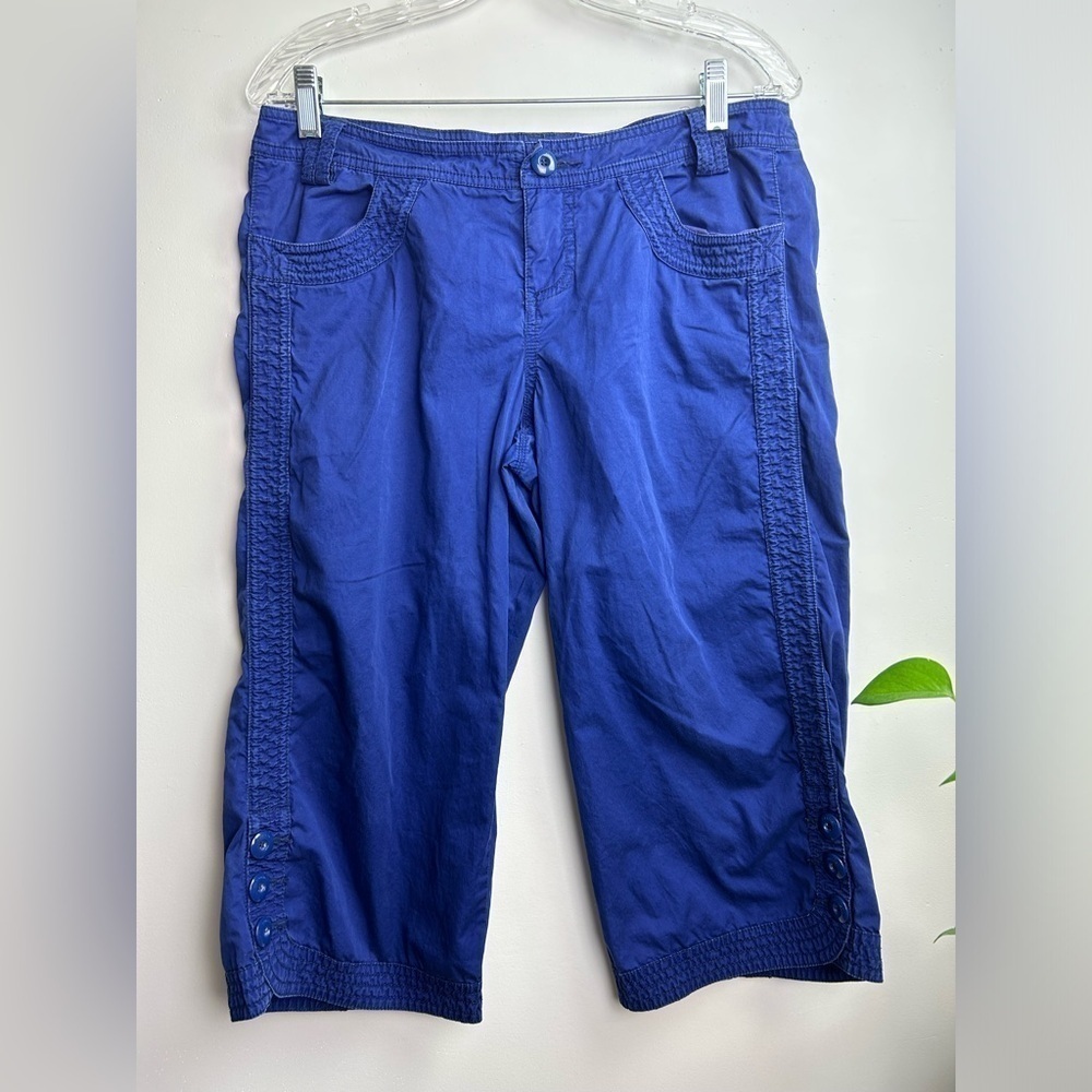 Anthropologie Royal Blue Cropped Capris with Button Detail Hei Hei
